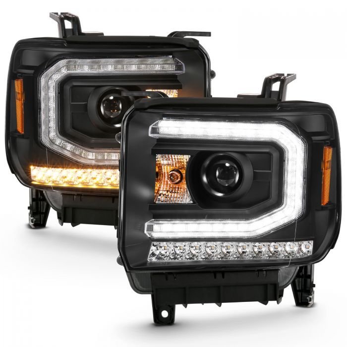 GMC Sierra 1500 16-19 Projector Headlight Plank Style Black