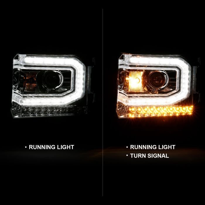 GMC Sierra 1500 16-19 Projector Headlight Plank Style Chrome