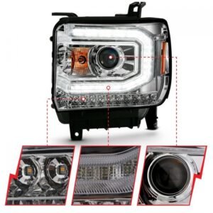 GMC Sierra 1500 16-19 Projector Headlight Plank Style Chrome - Image 3