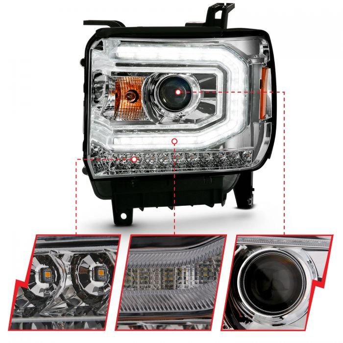 GMC Sierra 1500 16-19 Projector Headlight Plank Style Chrome