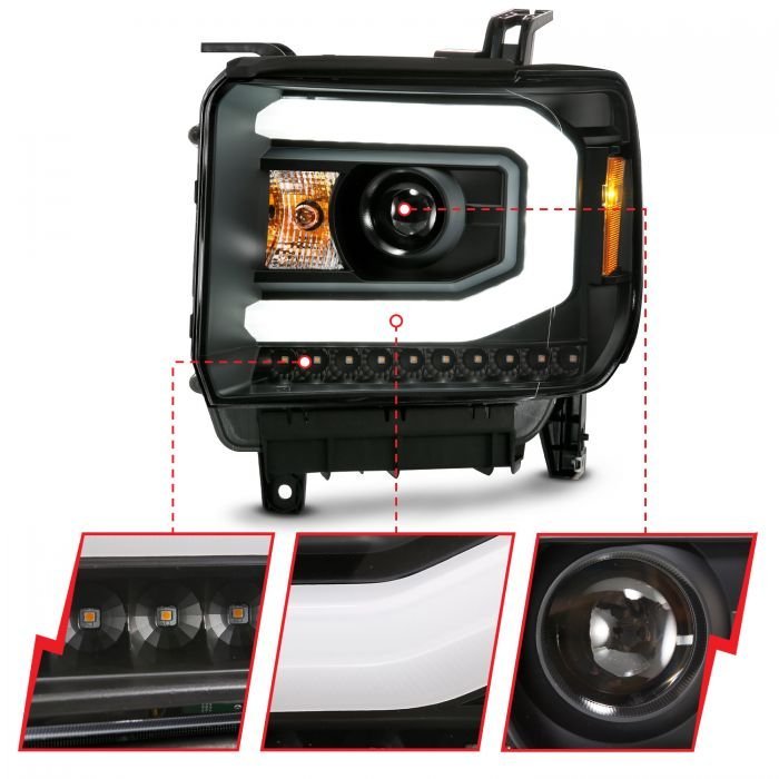 GMC Sierra 1500 14-15 / 2500hd/3500hd 15-19 Projector Headlights With Switchback C Light Bar