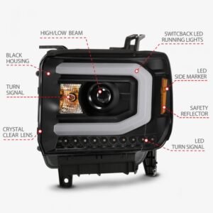 GMC Sierra 1500 14-15 / 2500hd/3500hd 15-19 Projector Headlights With Switchback C Light Bar - Image 4