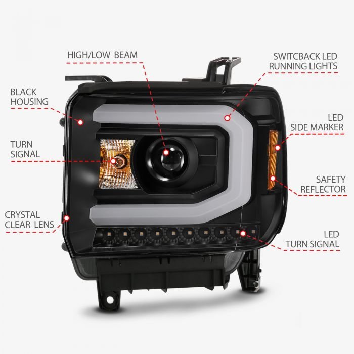 GMC Sierra 1500 14-15 / 2500hd/3500hd 15-19 Projector Headlights With Switchback C Light Bar