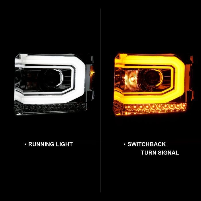 GMC Sierra 1500 14-15 / 2500hd/3500hd 15-19 Chrome Projector headlights  Housing With Switchback C Light Bar