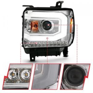 GMC Sierra 1500 14-15 / 2500hd/3500hd 15-19 Chrome Projector headlights  Housing With Switchback C Light Bar - Image 3