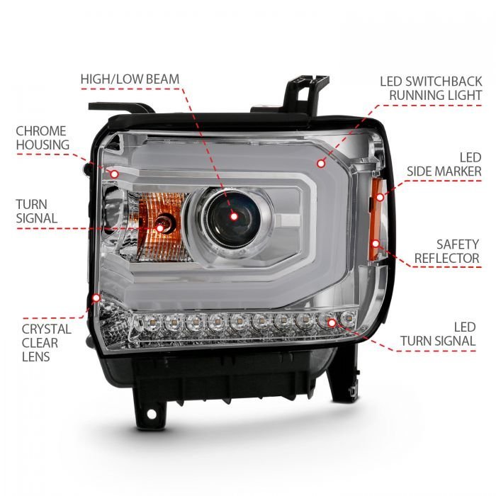 GMC Sierra 1500 14-15 / 2500hd/3500hd 15-19 Chrome Projector headlights  Housing With Switchback C Light Bar