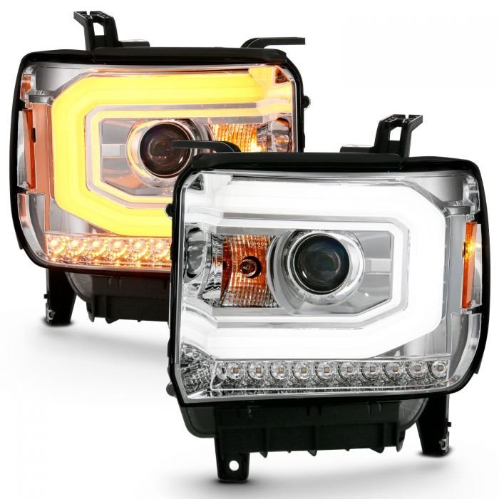 GMC Sierra 1500 14-15 / 2500hd/3500hd 15-19 Chrome Projector headlights  Housing With Switchback C Light Bar