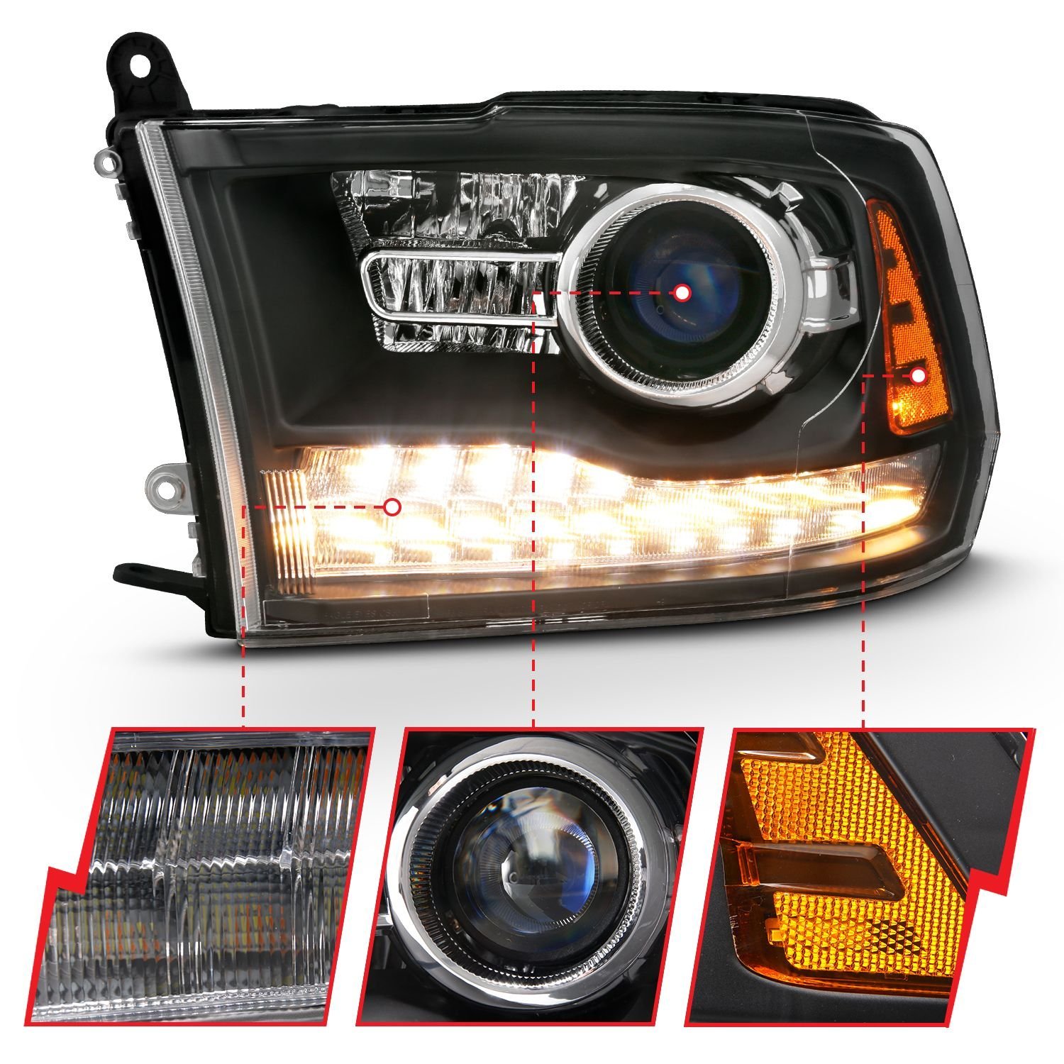 Dodge Ram 1500 09-18 /Ram 2500/3500 10-18 Projector Headlights Black Amber - Image 5