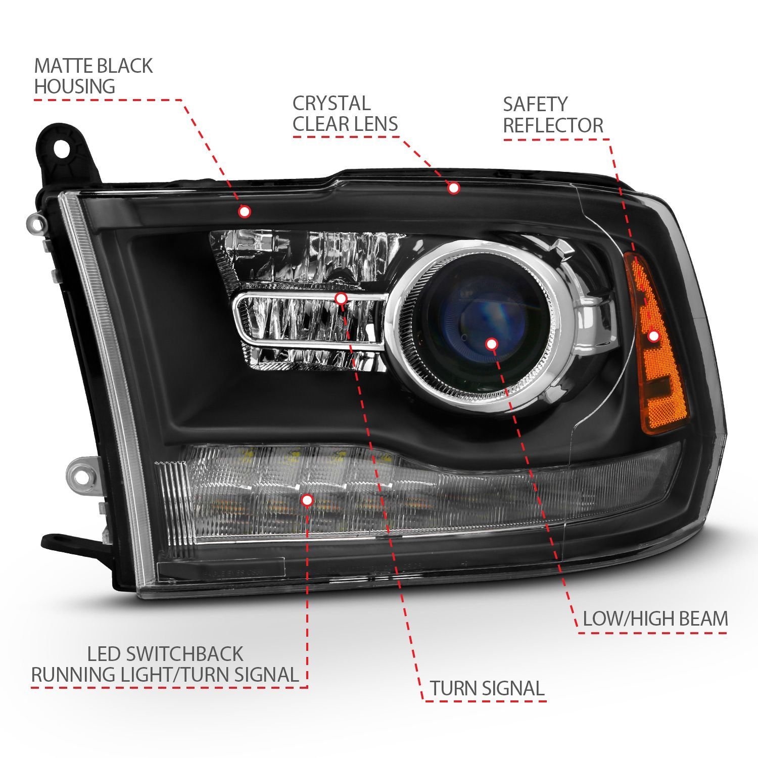 Dodge Ram 1500 09-18 /Ram 2500/3500 10-18 Projector Headlights Black Amber - Image 2