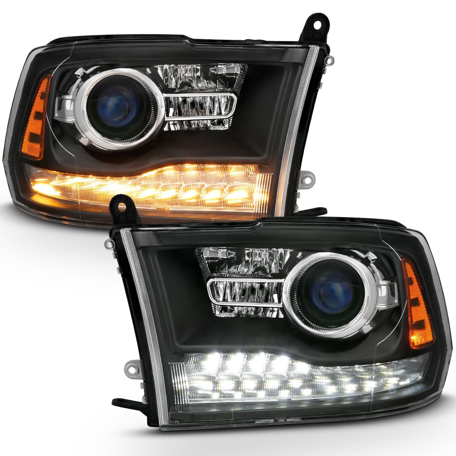 Dodge Ram 1500 09-18 /Ram 2500/3500 10-18 Projector Headlights Black Amber - Image 3