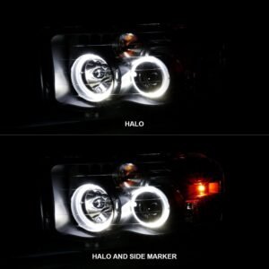 Dodge Ram 1500 02-05 Ram 2500/3500 03-05 Projector Halo Headlights Black Clear - Image 2