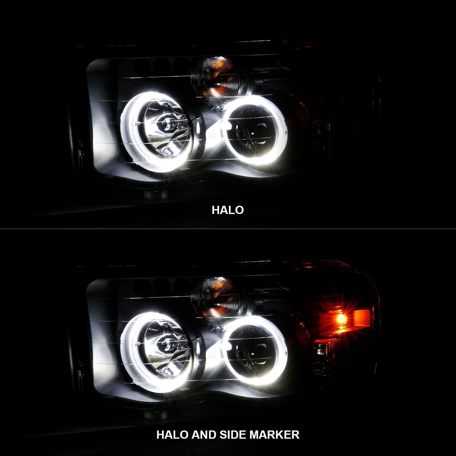 Dodge Ram 1500 02-05 Ram 2500/3500 03-05 Projector Halo Headlights Black Clear - Image 2