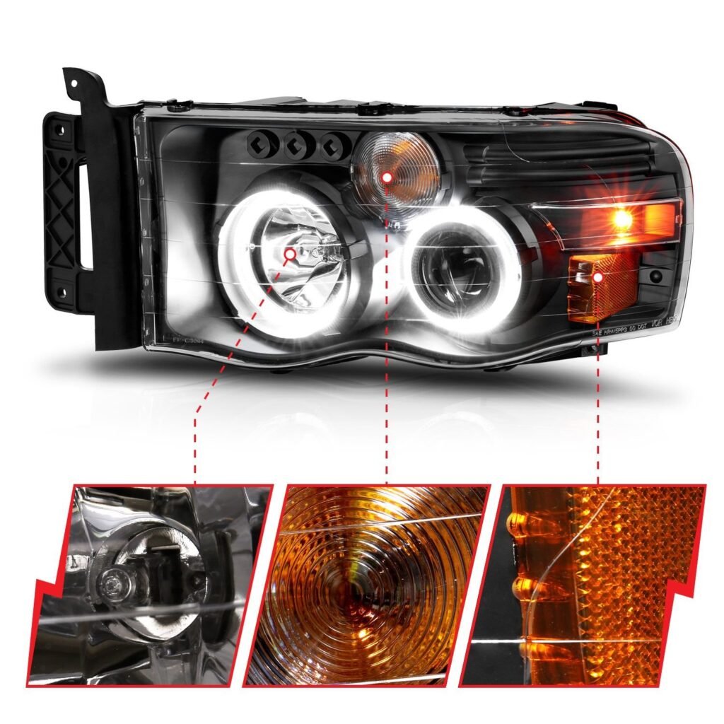 Dodge Ram 1500 02-05 Ram 2500/3500 03-05 Projector Halo Headlights Black Clear