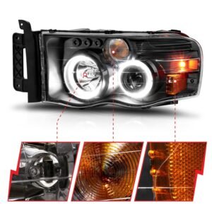 Dodge Ram 1500 02-05 Ram 2500/3500 03-05 Projector Halo Headlights Black Clear - Image 3