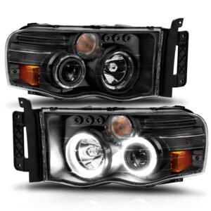 Dodge Ram 1500 02-05 Ram 2500/3500 03-05 Projector Halo Headlights Black Clear - Image 5