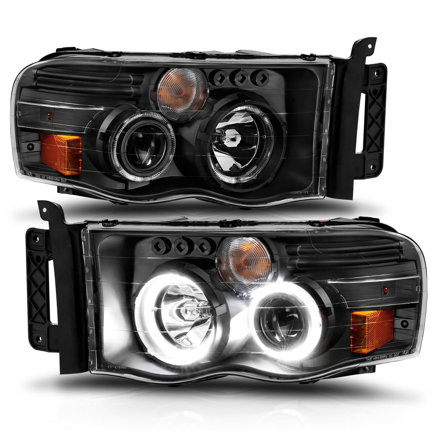 Dodge Ram 1500 02-05 Ram 2500/3500 03-05 Projector Halo Headlights Black Clear - Image 5