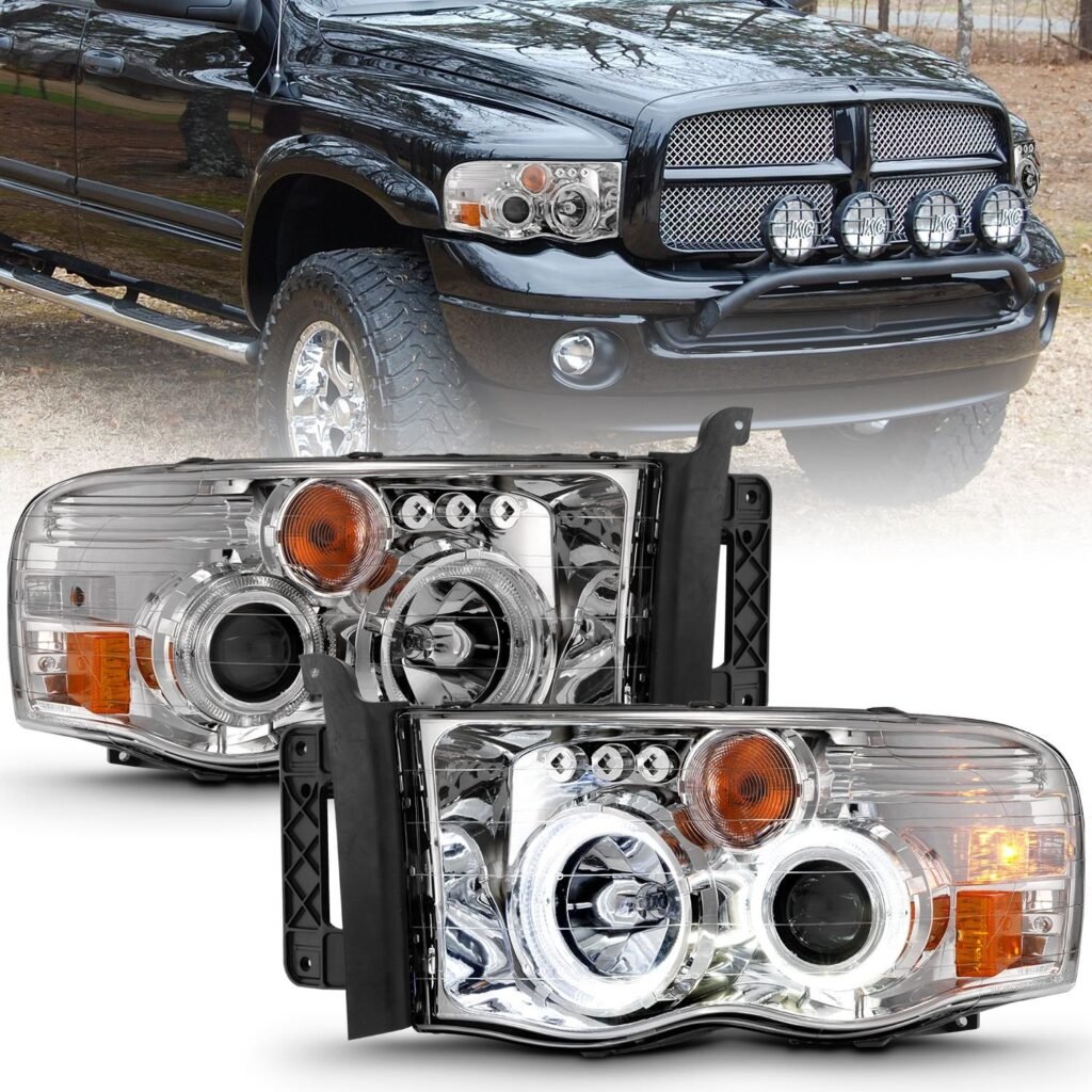 Dodge Ram 1500 02-05 Ram 2500/3500 03-05 Projector Halo Headlights Chrome Clear