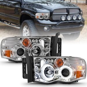 Dodge Ram 1500 02-05 Ram 2500/3500 03-05 Projector Halo Headlights Chrome Clear - Image 1