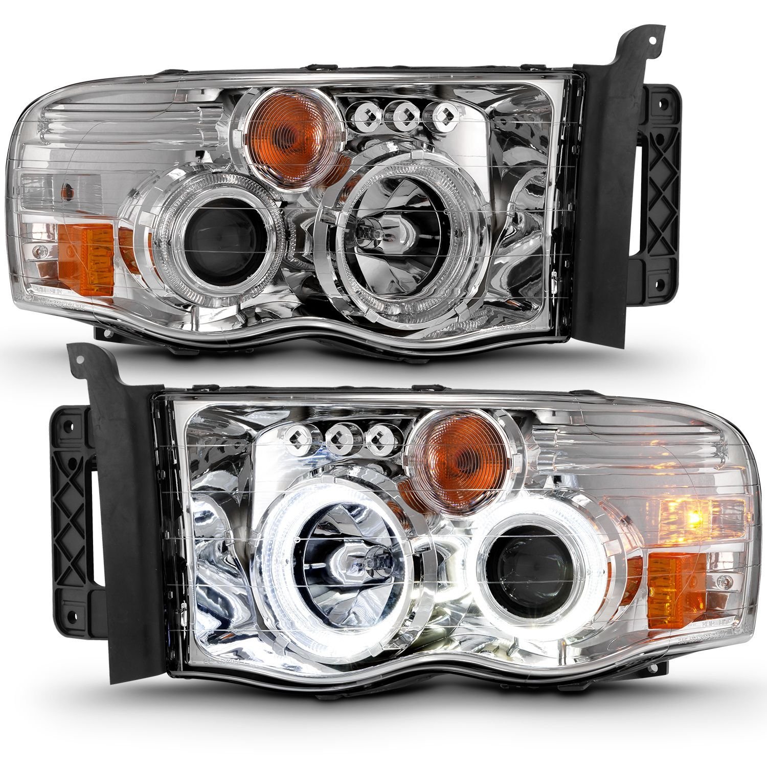 Dodge Ram 1500 02-05 Ram 2500/3500 03-05 Projector Halo Headlights Chrome Clear - Image 2