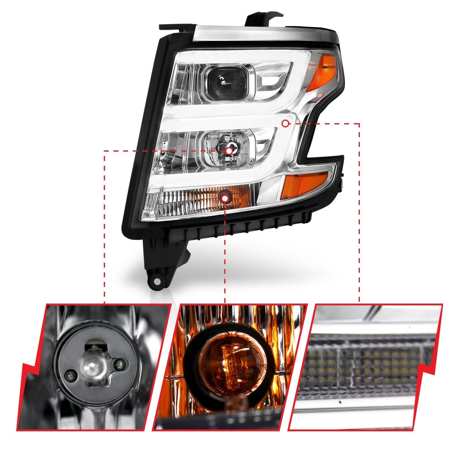 Chevy Tahoe/suburban 15-20 Projector C Bar Headlight - Chrome - Image 3