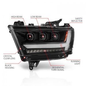 Ram 1500 (New Body) 19-21 Full Led Projector Headlights Black - Image 4