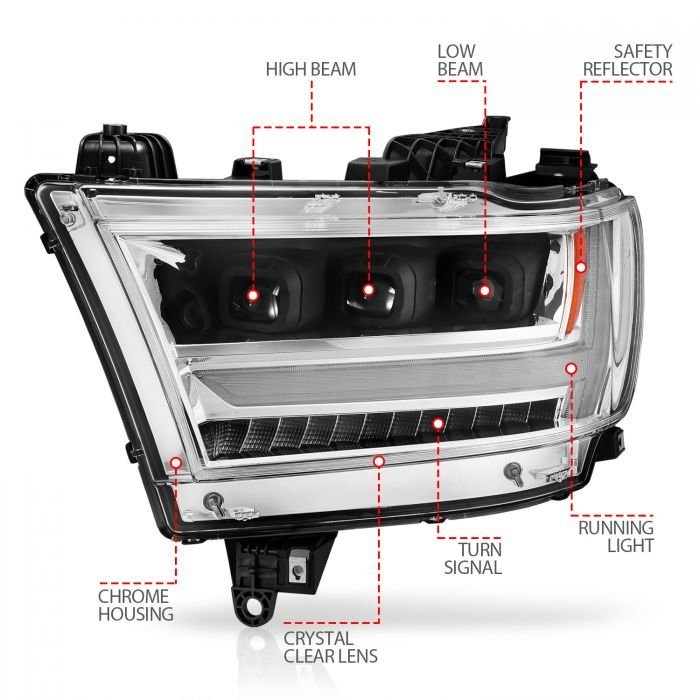 Ram 1500 (New Body) 19-21 Full Led Projector Headlights Chrome