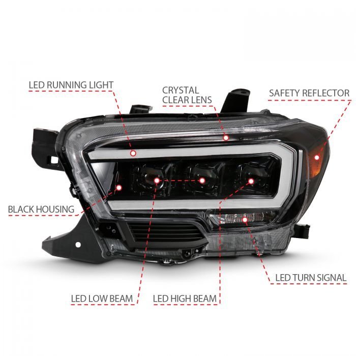 Toyota Tacoma 16-22 Led Projector Headlights Plank Style Black