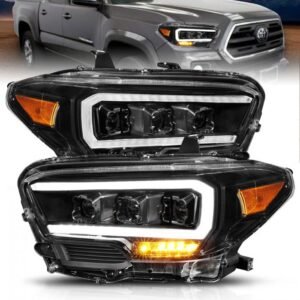 Toyota Tacoma 16- 22 Full Led Projector Headlights Plank Style Black Amber (for Led Drl) - Image 1