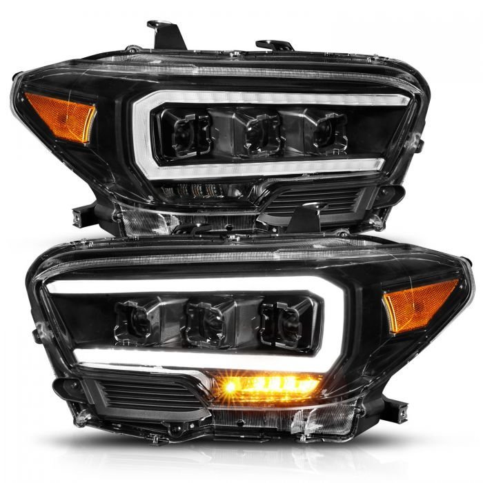 Toyota Tacoma 16- 22 Full Led Projector Headlights Plank Style Black Amber (for Led Drl)