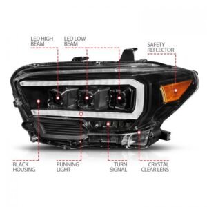 Toyota Tacoma 16- 22 Full Led Projector Headlights Plank Style Black Amber (for Led Drl) - Image 2
