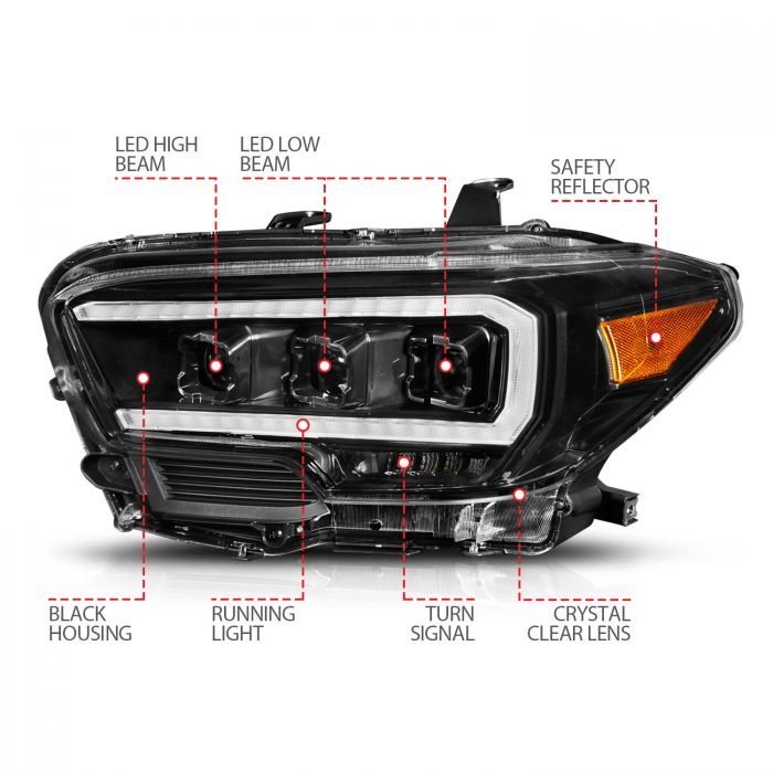 Toyota Tacoma 16- 22 Full Led Projector Headlights Plank Style Black Amber (for Led Drl)