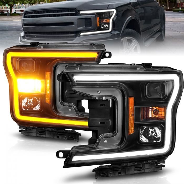 Ford F-150 18-20 Projector Plank Style Switchback Headlights Black