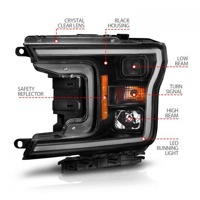 Ford F-150 18-20 Projector Plank Style Switchback Headlights Black