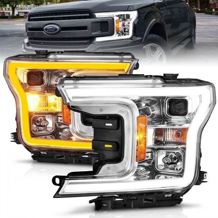 Ford F-150 18-20 Projector Plank Style Switchback Headlights Chrome