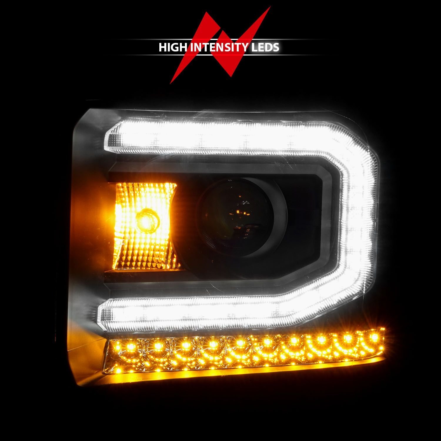 GMC Sierra 1500 14-15/ 2500hd/3500hd 15-19 Projector Headlights Light Bar Black - Image 7