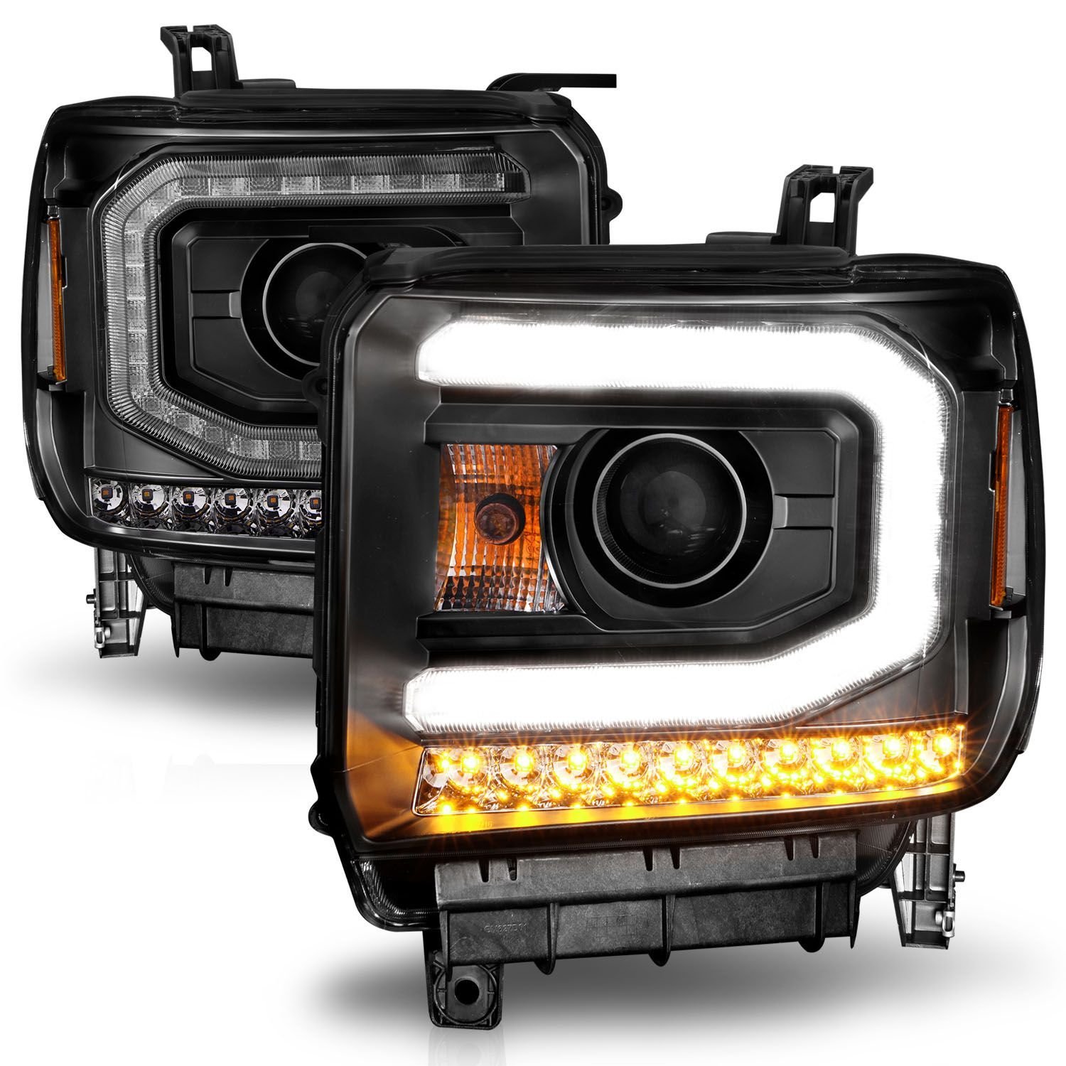 GMC Sierra 1500 14-15/ 2500hd/3500hd 15-19 Projector Headlights Light Bar Black - Image 2