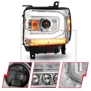 GMC Sierra 1500 14-15/ 2500hd/3500hd 15-19 Projector Headlights Light Bar Chrome - Image 5