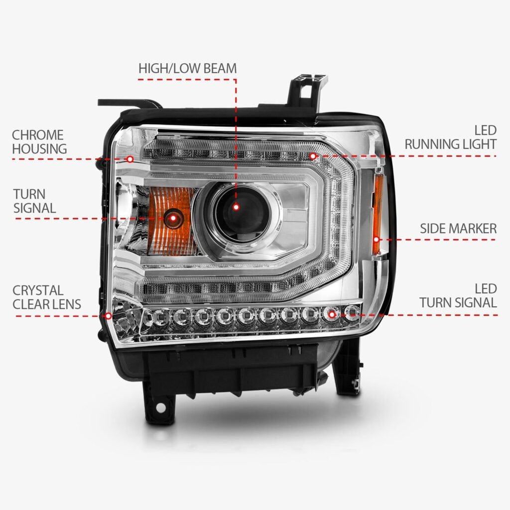GMC Sierra 1500 14-15/ 2500hd/3500hd 15-19 Projector Headlights Light Bar Chrome