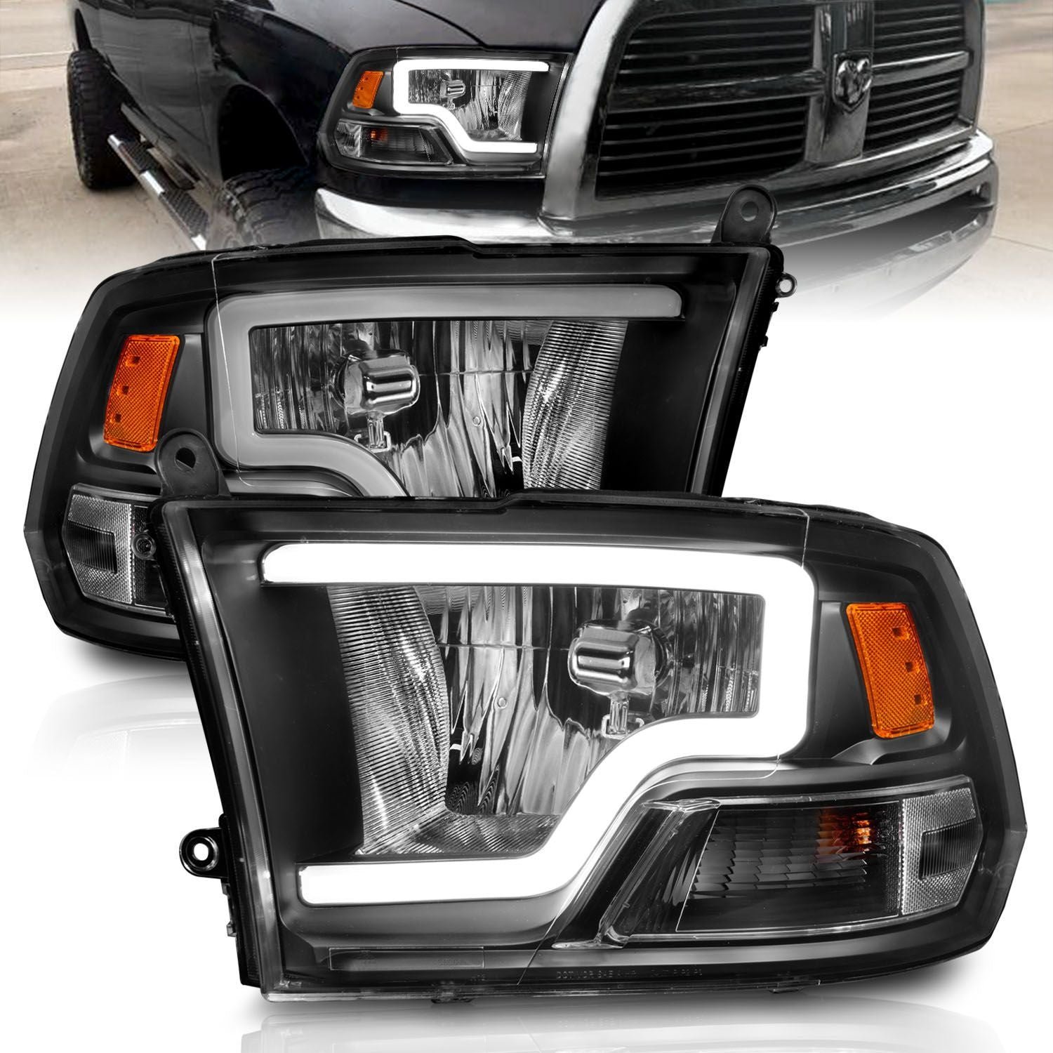Dodge Ram 1500 09-18 /Ram 2500/3500 10-18 Halogen Headlights Black - Image 1