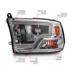 Dodge Ram 1500 09-18 /Ram 2500/3500 10-18 Halogen Headlights Chrome - Image 3