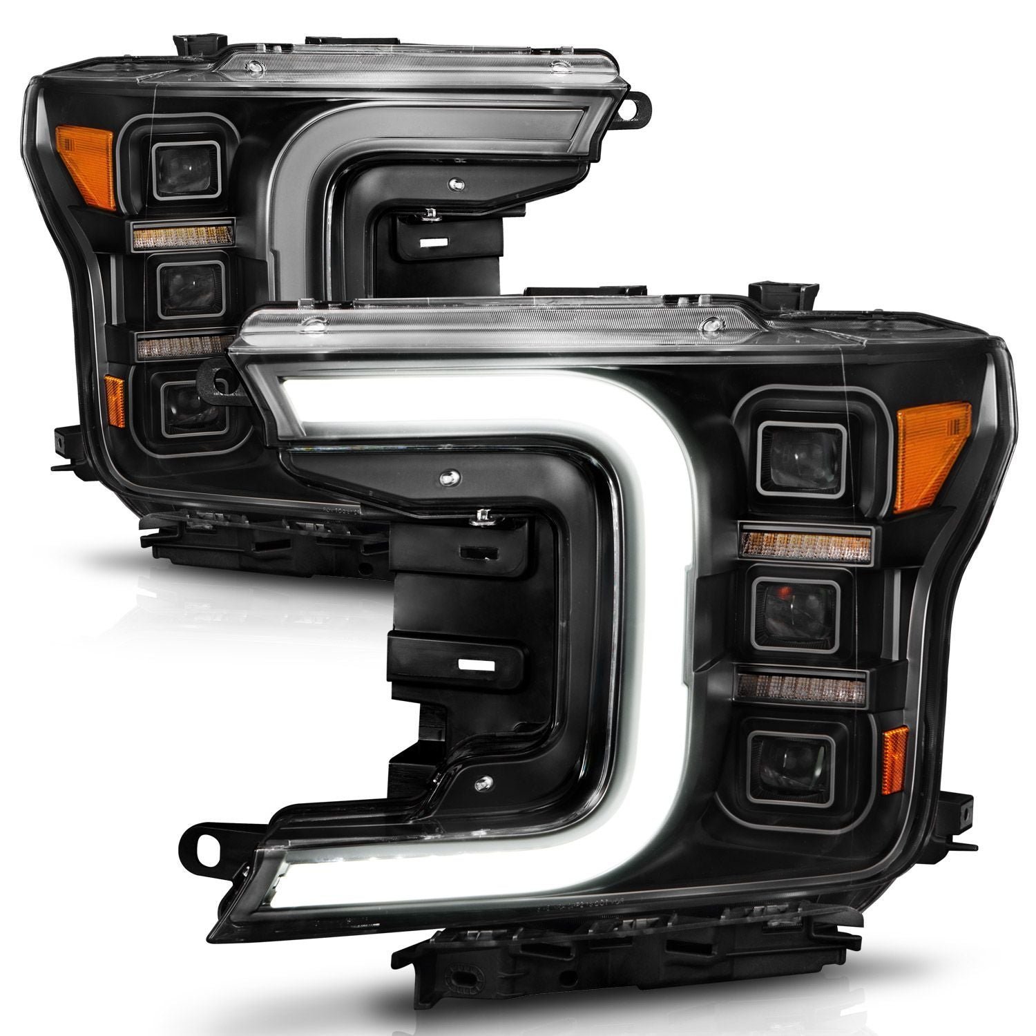 Ford F-150 18-20 Full Led C-bar Projector Headlights Black W/ Sequential Signal - Image 2