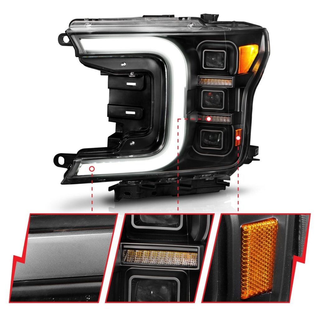 Ford F-150 18-20 Full Led C-bar Projector Headlights Black W/ Sequential Signal
