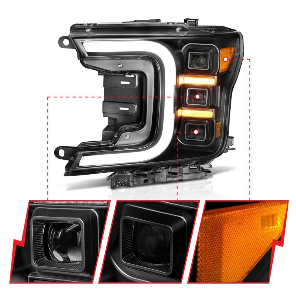 Ford F-150 18-20 Full Led Smoke C-bar Projector Headlights Black W/ Sequential Signal