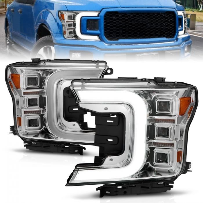 Ford F-150 18-20 Full Led C-bar Projector Headlights Chrome W/ Sequential Signal