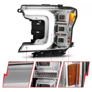 Ford F-150 18-20 Full Led C-bar Projector Headlights Chrome W/ Sequential Signal - Image 4
