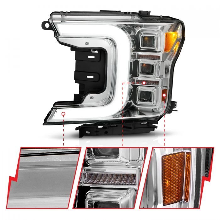 Ford F-150 18-20 Full Led C-bar Projector Headlights Chrome W/ Sequential Signal