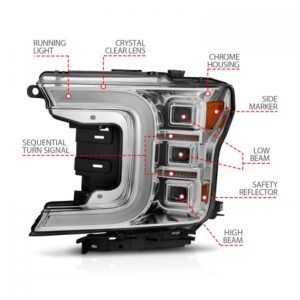 Ford F-150 18-20 Full Led C-bar Projector Headlights Chrome W/ Sequential Signal - Image 3