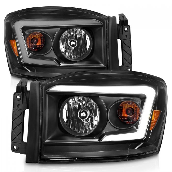 Dodge Ram 1500 06-08/ 2500/3500 06-09 Crystal Headlights Black W/ C Light Bar Amber