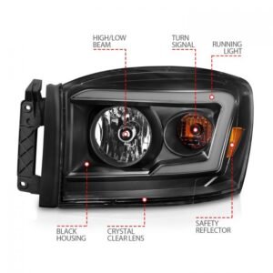Dodge Ram 1500 06-08/ 2500/3500 06-09 Crystal Headlights Black W/ C Light Bar Amber - Image 4