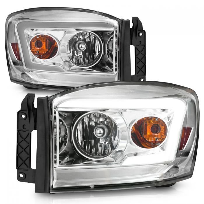 Dodge Ram 1500 06-08/ 2500/3500 06-09 Crystal Headlights Chrome W/ C Light Bar Amber